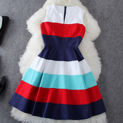 Fashion Stripe Sleeveless Dress