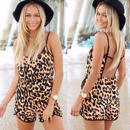 Leopard Sexy Backless Fashion Suspenders Siamese..