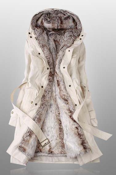 Fashion Beige Parka With Faux Fur Inner Coat