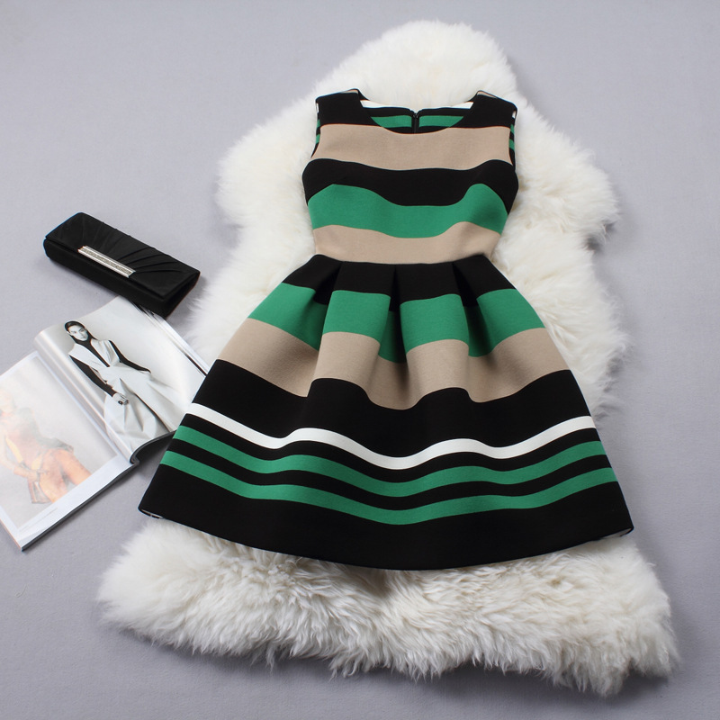 Sweet Lady Stitching Color Striped Dress