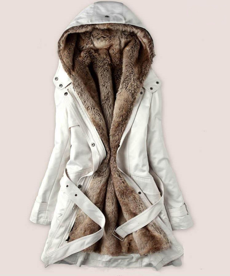 Large Size Fur Coats White Parka Jacket on Luulla